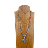 NKZ030524-09                       22 Inches silver Navajo pearl and blue turquoise stone beads with silver metal cross Necklace