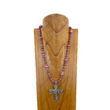 NKZ030524-09                       22 Inches silver Navajo pearl and blue turquoise stone beads with silver metal cross Necklace