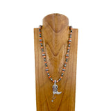 NKZ030524-15                       22 Inches silver Navajo pearl and blue turquoise stone beads with silver metal boot Necklace
