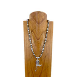 NKZ030524-15                       22 Inches silver Navajo pearl and blue turquoise stone beads with silver metal boot Necklace