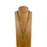 NKZ030524-22                     32 Inches brass color Navajo pearl beads with large metal cross Necklace