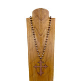 NKZ030524-23                    35 Inches copper color Navajo pearl beads with large metal cross Necklace