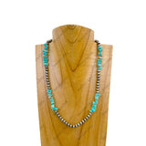 NKZ030524-34                       18 inches silver Navajo pearl with blue turquoise nuggets beads Necklace