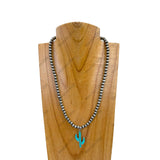 NKZ030524-48                 18 inches silver Navajo pearl beads with cactus Necklace