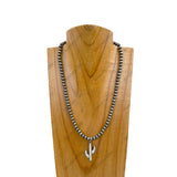 NKZ030524-48                 18 inches silver Navajo pearl beads with cactus Necklace