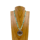 NKZ030524-51                        16 inches long blue jasper beads with metal star Necklace
