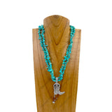 NKZ030524-52                      17 inches double blue turquoise chips strings with metal boot Necklace