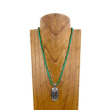 NKZ030524-55                  22 inches green heishi disc turquoise beads with metal oval concho Necklace