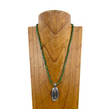 NKZ030524-57               22 inches dark green heishi disc turquoise beads with metal oval concho Necklace