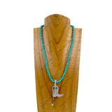 NKZ030524-58                     19 inches blue turquoise stone beads with silver metal boot Necklace