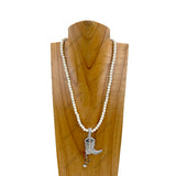 NKZ030524-59                     19 inches white turquoise stone beads with silver metal boot Necklace