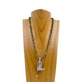 NKZ030524-62            18 Inches green jasper beads with metal boot Necklace