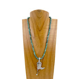 NKZ030524-62            18 Inches green jasper beads with metal boot Necklace