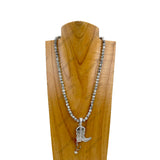 NKZ030524-62            18 Inches green jasper beads with metal boot Necklace