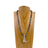 NKZ030524-62            18 Inches green jasper beads with metal boot Necklace