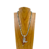 NKZ030524-62            18 Inches green jasper beads with metal boot Necklace