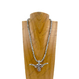 NKZ030524-70             18 Inches green jasper beads with metal long horn Necklace