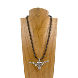 NKZ030524-70             18 Inches green jasper beads with metal long horn Necklace