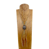 NKZ190525-06                             Light brown leather with metal oval Pendent Necklace