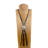 NKZ190525-10                  Black leather with silver western Indian head metal Pendent Necklace