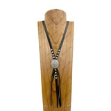 NKZ190525-16                        Black leather with silver western cactus metal Pendent Necklace