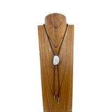 NKZ230405-17     "27 Inches black braided leather with white stone  pendent Necklace"