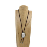 NKZ230405-17     "27 Inches black braided leather with white stone  pendent Necklace"