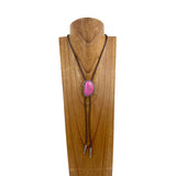 NKZ230405-18       "27 Inches black braided leather with pink stone  pendent Necklace"