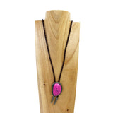 NKZ230405-18       "27 Inches black braided leather with pink stone  pendent Necklace"