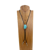 NKZ230405-20     "27 Inches black braided leather with blue turquoise stone  pendent Necklace"