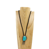 NKZ230405-20     "27 Inches black braided leather with blue turquoise stone  pendent Necklace"