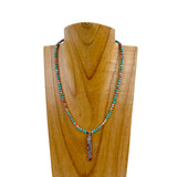 NKS230830-12       16 Inches oyster copper turquoise beads and long bar Necklace