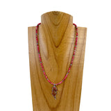 NKS230830-16      16 Inches red oyster turquoise beads with lightning bolt pendent Necklace