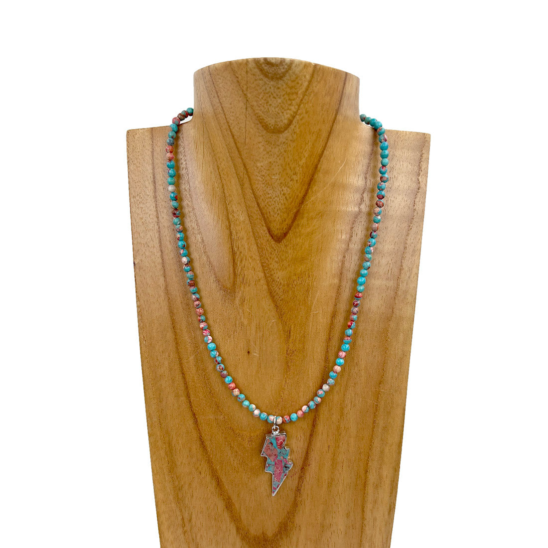 NKS230830-17      16 Inches blue oyster turquoise beads with lightning bolt pendent Necklace
