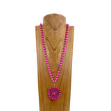 NKZ230924-03    34 inches 10mm pink stone beads with big pink stone concho Necklace
