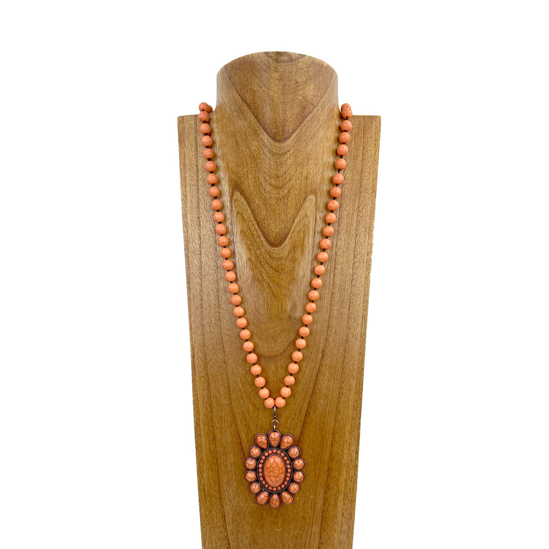 NKZ230924-06     34 inches 10mm orange stone beads with big orange stone concho Necklace