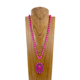 NKZ230924-07     34 inches 10mm pink stone beads with big pink stone concho Necklace