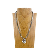 NKZ230930-02         22 Inches silver Navajo pearl beads with white stone concho Necklace
