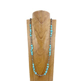 NKZ230930-06                40 inches blue turquoise stone with silver Navajo pearl beads Necklace