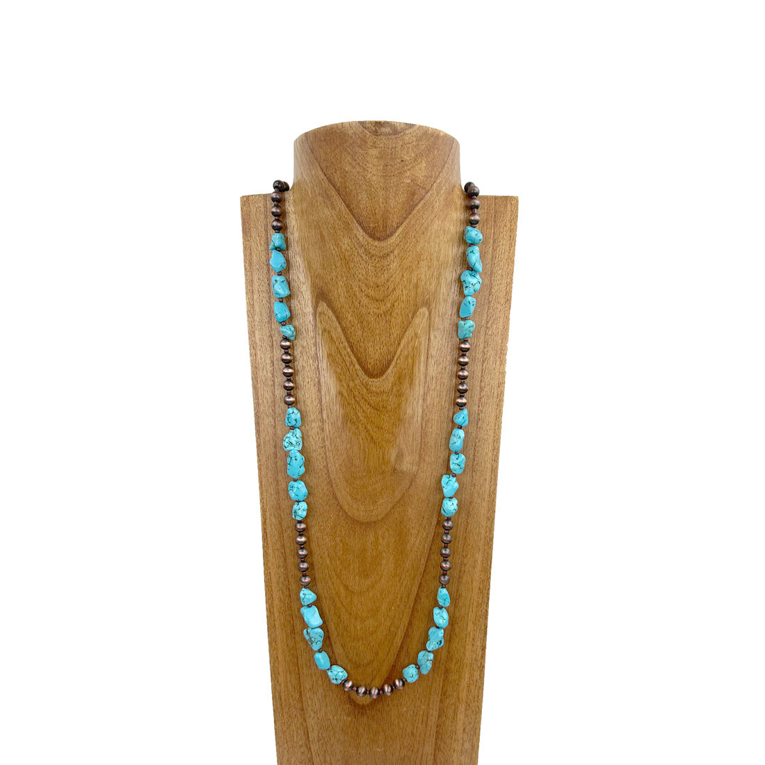 NKZ230930-07                40 inches blue turquoise stone with copper Navajo pearl beads Necklace