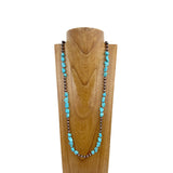 NKZ230930-07                40 inches blue turquoise stone with copper Navajo pearl beads Necklace