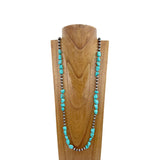 NKZ230930-08                40 inches green turquoise stone with silver Navajo pearl beads Necklace