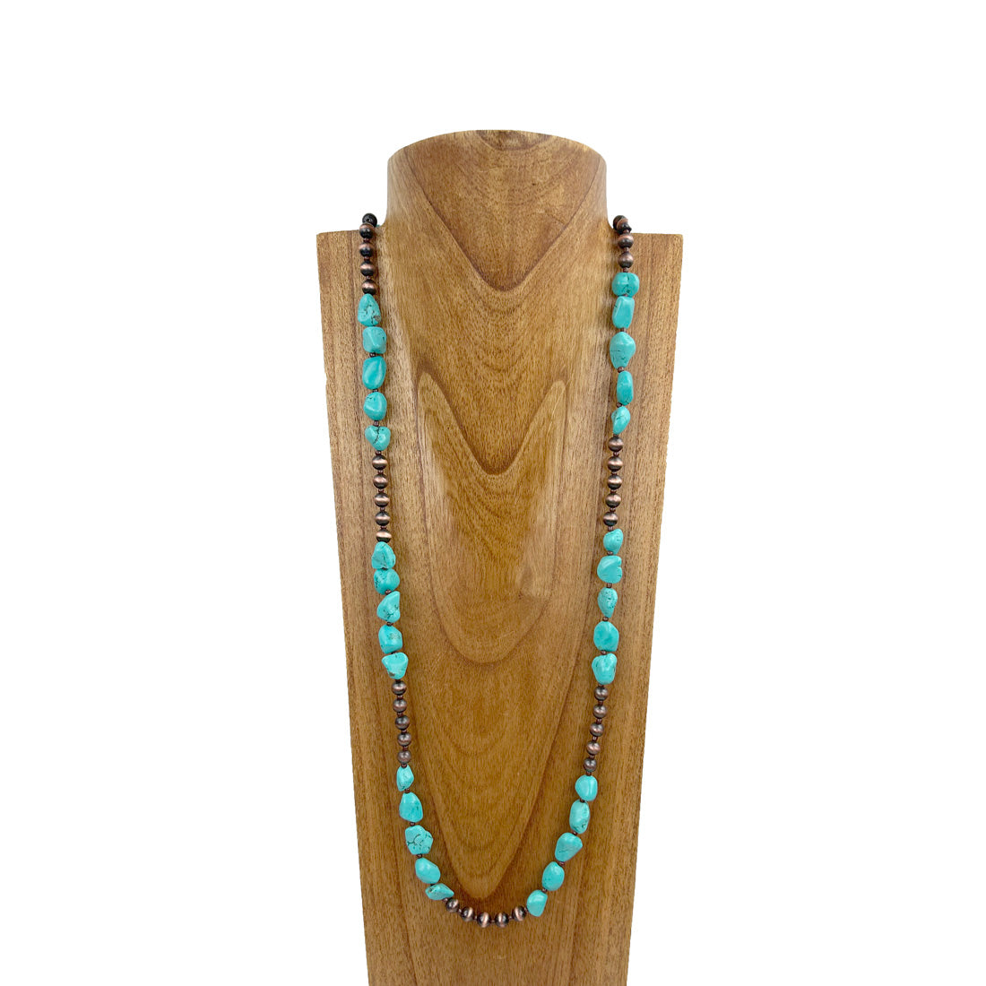 NKZ230930-09                40 inches green turquoise stone with copper Navajo pearl beads Necklace