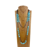NKZ230930-10                60 inches blue turquoise stone with silver Navajo pearl beads Necklace