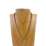 NKZ230930-13                   16 inches 4mm copper Navajo pearl beads with blue turquoise teardrop Necklace