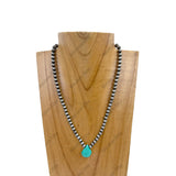 NKZ230930-16             16 inches 6mm silver Navajo pearl beads with blue turquoise teardrop Necklace