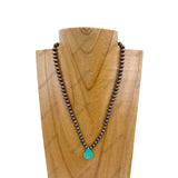 NKZ230930-17            16 inches 6mm copper Navajo pearl beads with blue turquoise teardrop Necklace