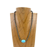 NKZ230930-18         18 inches 6mm silver Navajo pearl beads with oval blue turquoise Necklace
