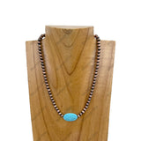 NKZ230930-19         16 inches 6mm copper Navajo pearl beads with oval blue turquoise Necklace
