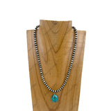 NKZ230930-20         18 inches 6mm silver Navajo pearl beads with oval blue turquoise Necklace